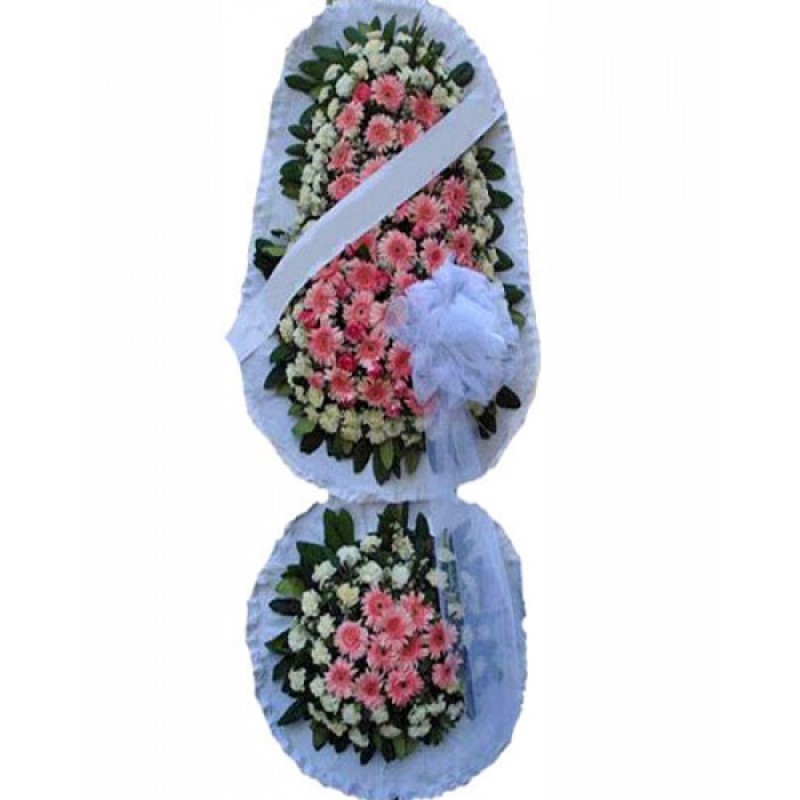 İKİ KATLI PREMİUM ÇELENK PEMBE VE BEYAZ