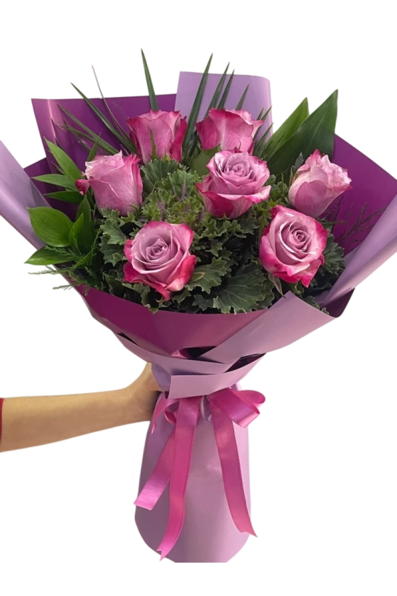 mor gül buketi 