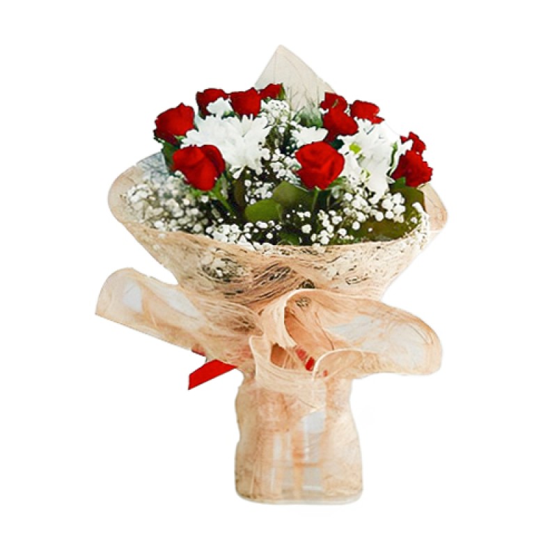 Doğal abaka içinde Gül ve papatya buketi