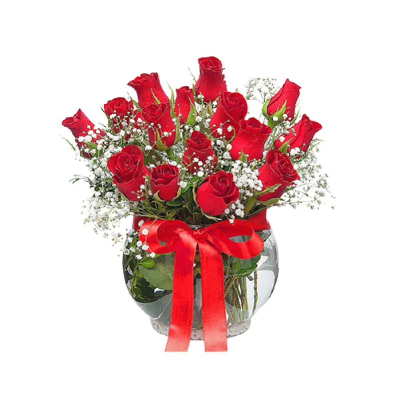 Akvaryum vazoda 15 gül