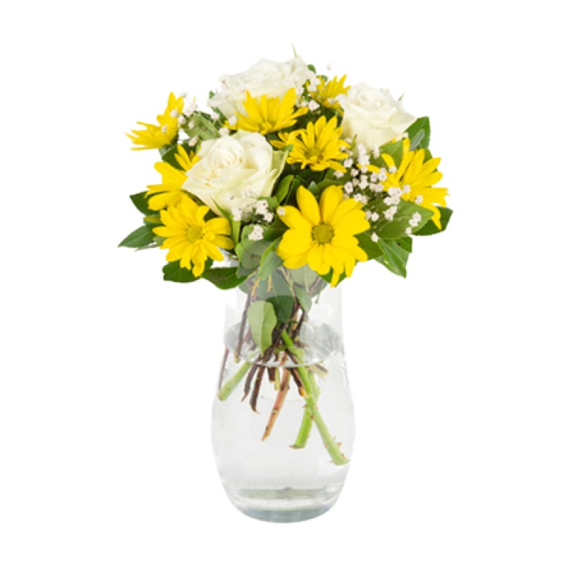 Sarı papatya ve Beyaz güller