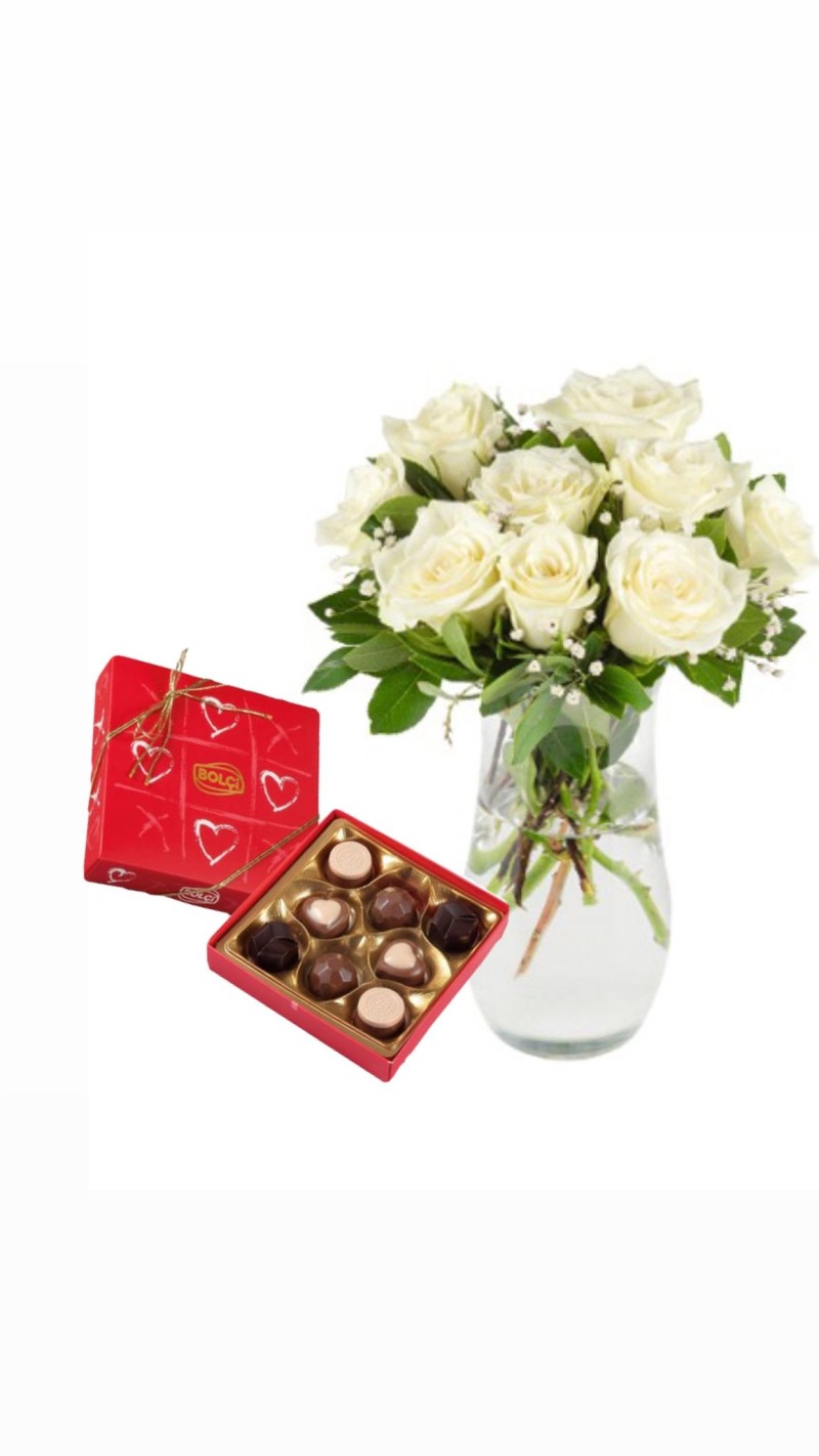 Paşabahçe Vazoda 9 Beyaz Gül & Çikolata