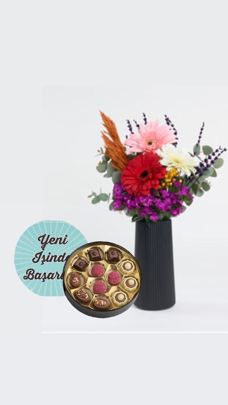 Siyah Vazoda Gerbera, Hüsnü Yusuf ve Yeni İş Tebrikli Çikolata