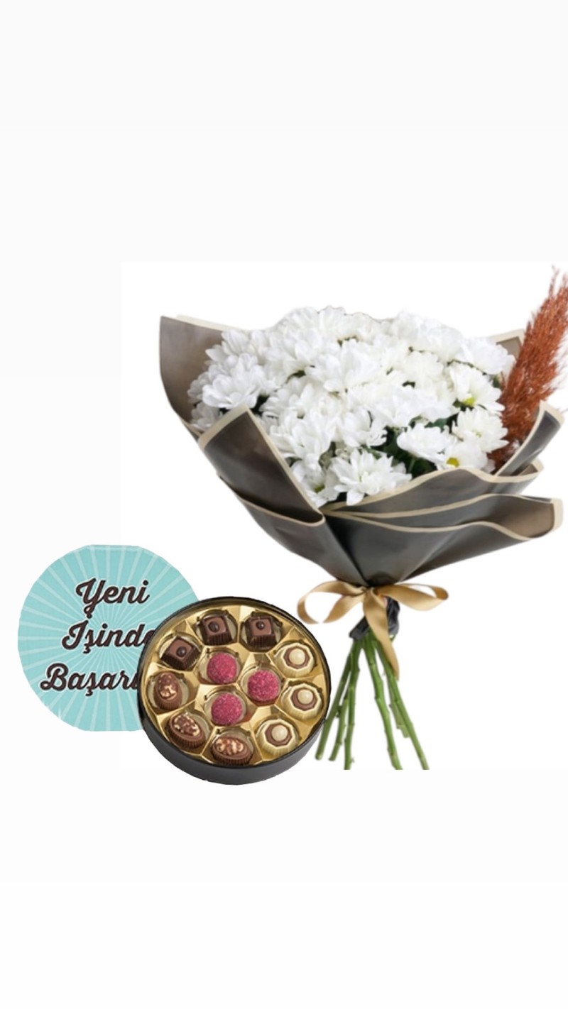 Bukette Papatyalar & Yeni İş Tebrikli Çikolata