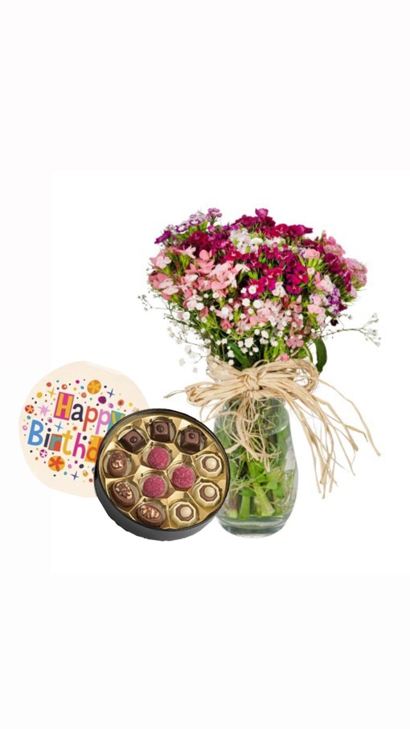 Vazoda Renkli Hüsnü Yusuflar & Doğum Günü Temalı Çikolata