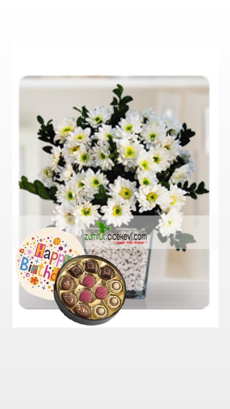 Vazoda Papatyalar & Doğum Günü Temalı Çikolata
